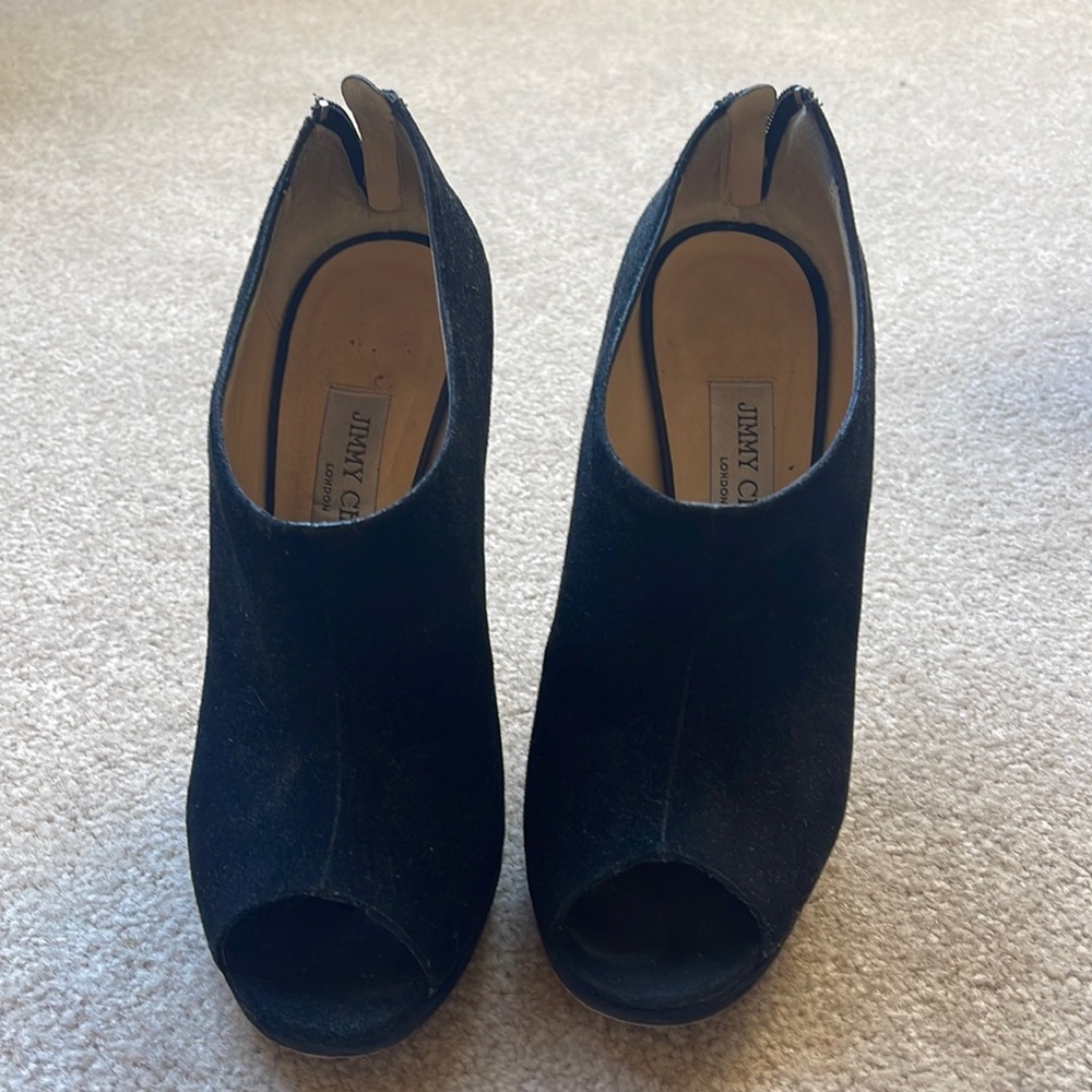 Jimmy Choo suede peep-toe platform heeled booties